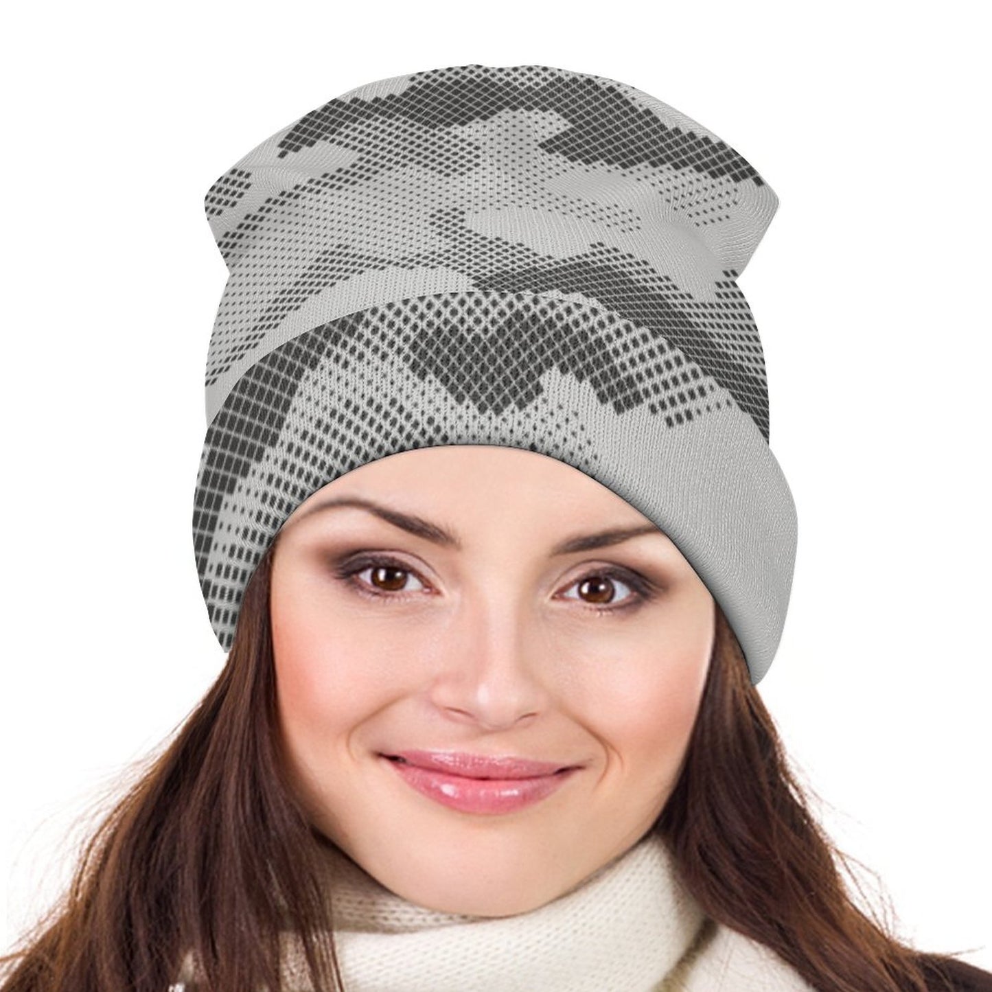 Camo Beanie | Black & White Digital Dotted Camouflage