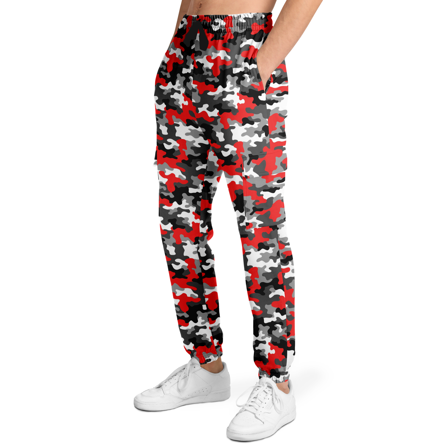 Red Camo Cargo Pants | Mixed Gray, Black, and White | Unisex