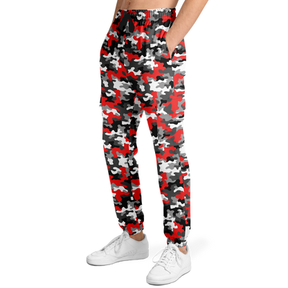 Red Camo Cargo Pants | Mixed Gray, Black, and White | Unisex