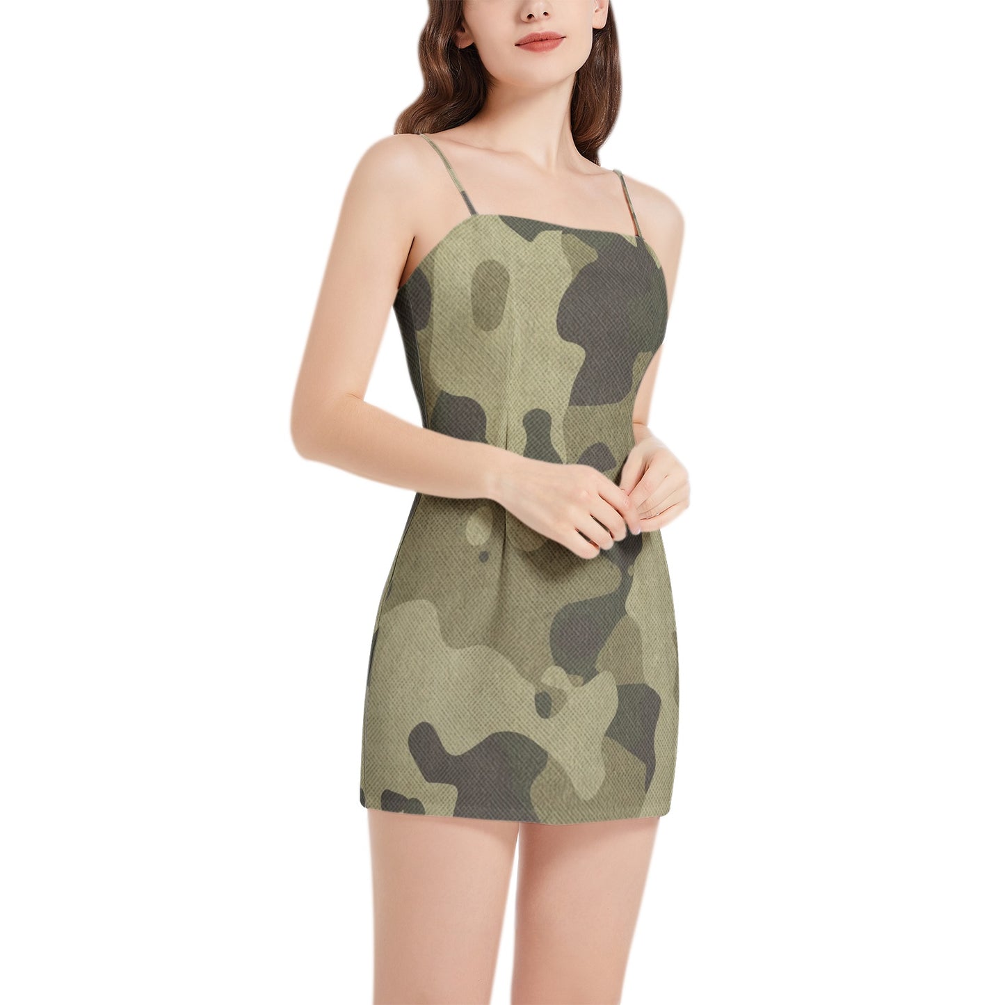 Camo Mini Dress | Spaghetti Strap | Green Fabric Camouflage