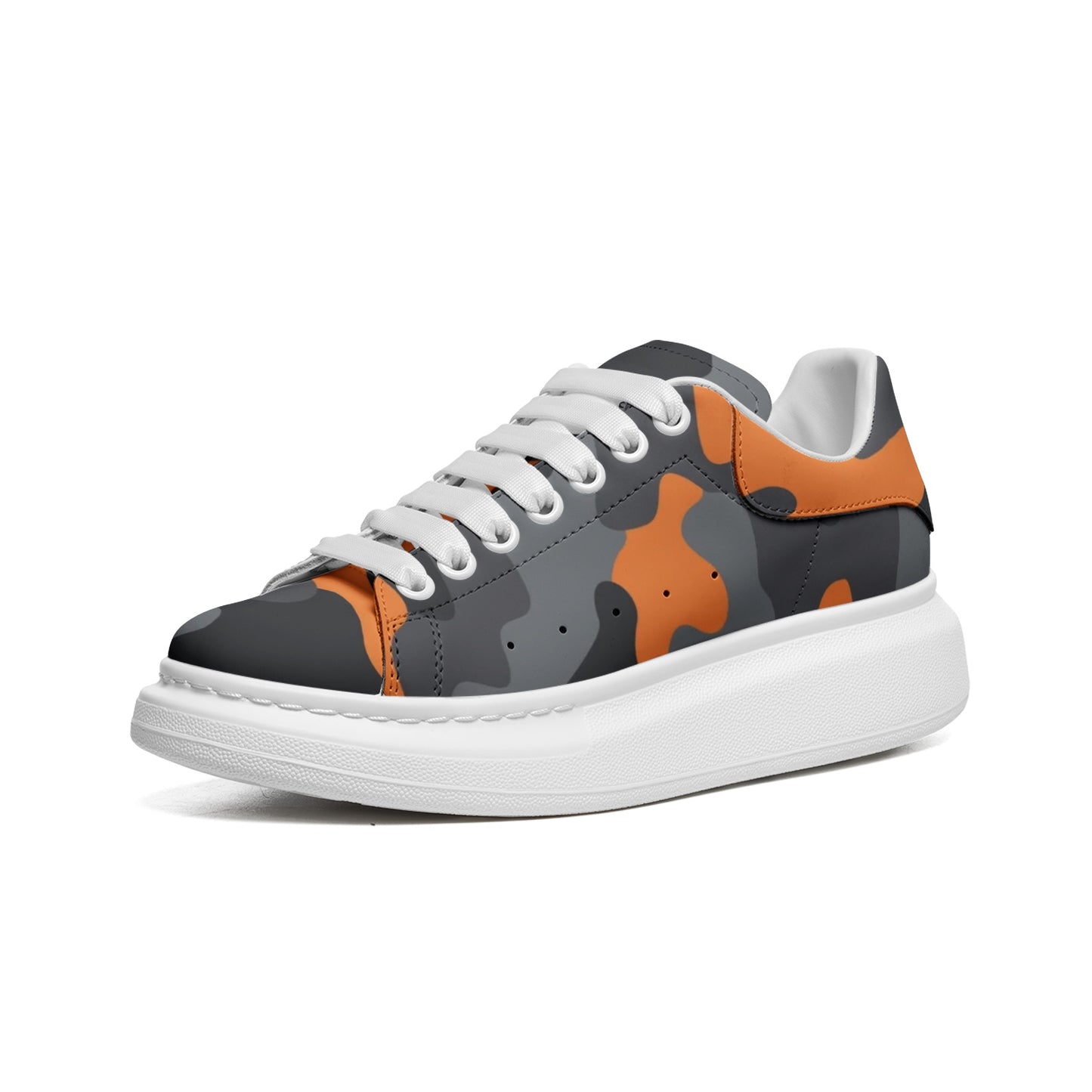 Oversized McQueen Sneakers | Orange, Black & Gray Camouflage