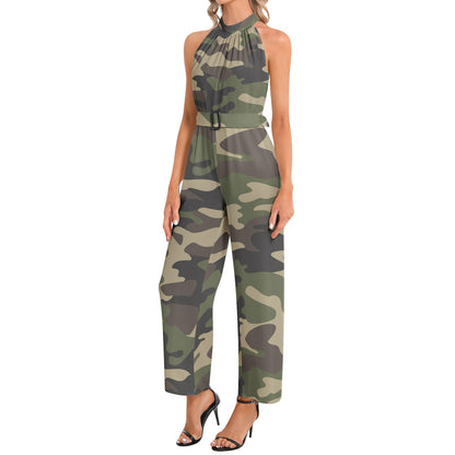 Camo Jumpsuit | Belted Halter Neck | Classic Green