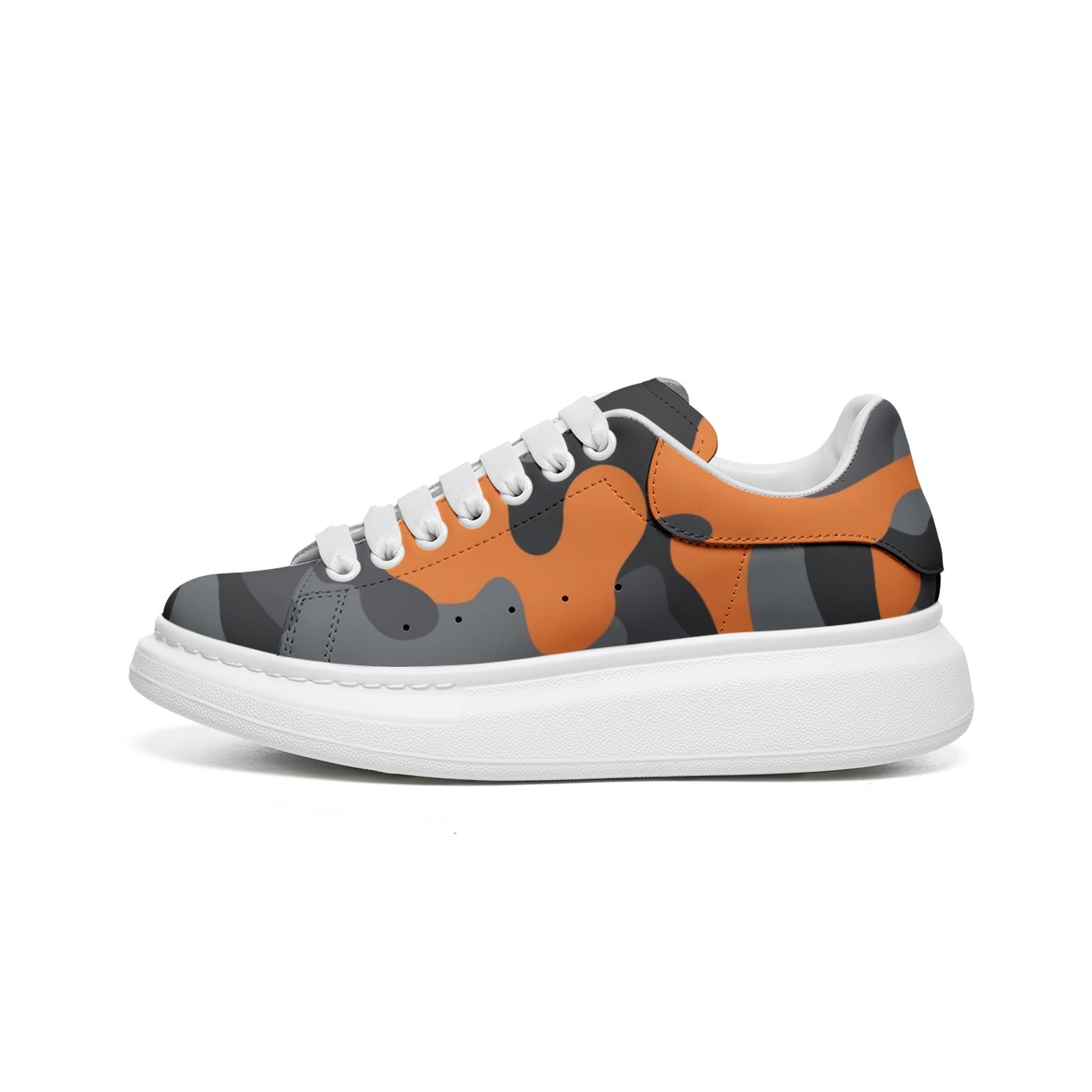 Oversized McQueen Sneakers | Orange, Black & Gray Camouflage