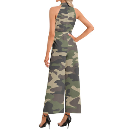 Camo Jumpsuit | Belted Halter Neck | Classic Green