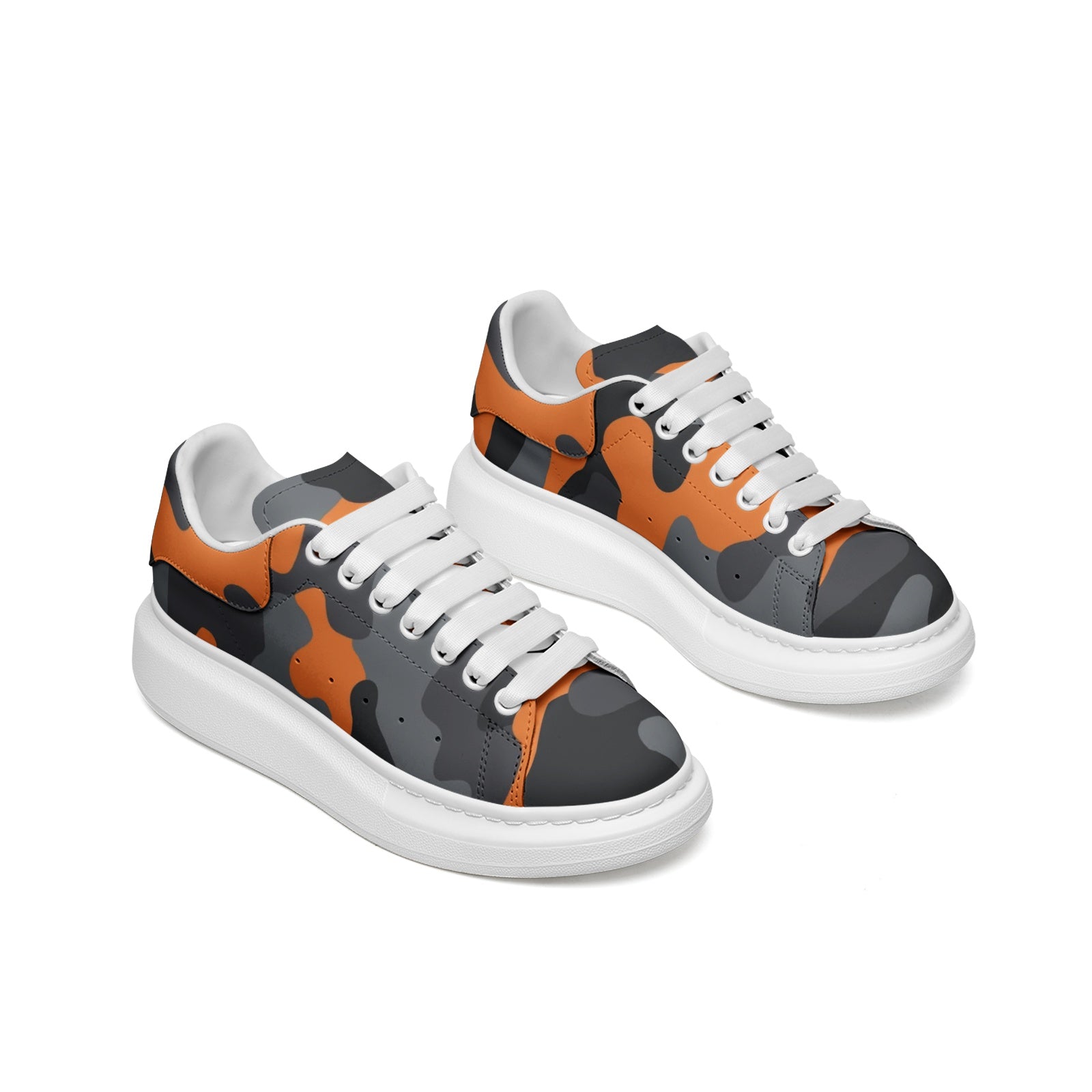 Oversized McQueen Sneakers | Orange, Black & Gray Camouflage