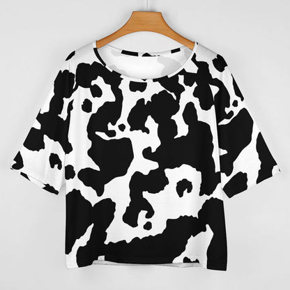 Off The Shoulder Top | Black & White Cow Camouflage