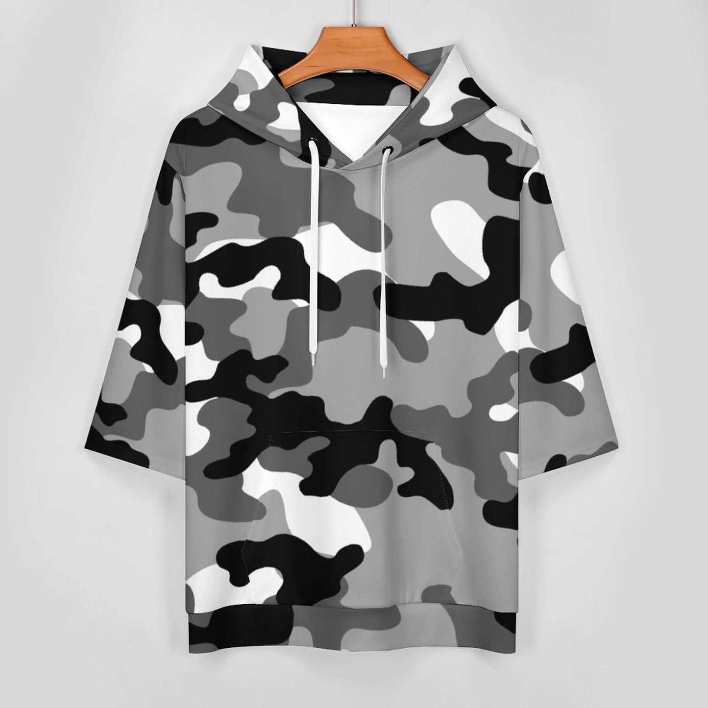 Short Sleeve Hoodie | Black, White & Gray Camouflage