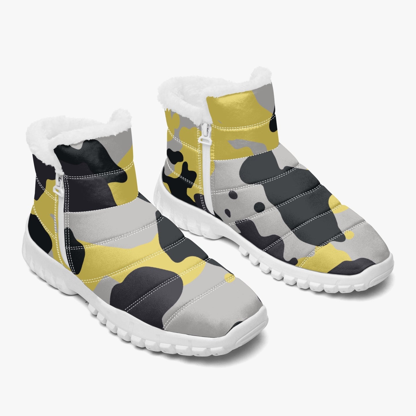 Camo Boots | Cotton-pad Fur Zipper Up | Yellow, Black & Silver