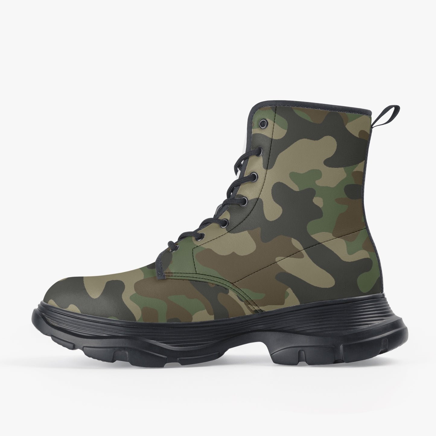 Chunky Boots | Leather in Military Brown Camouflage