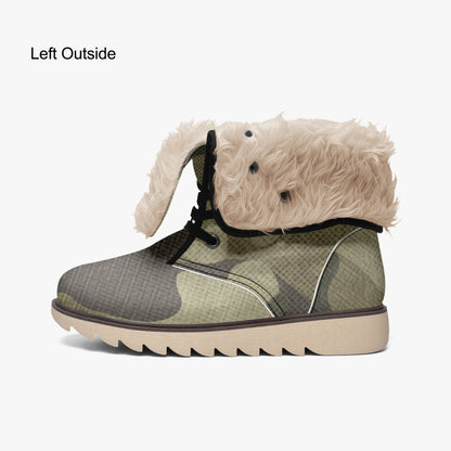 Camo Boots | Green Fabric Cotton-Pad Fur Lining