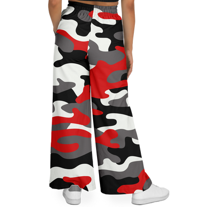 Camo Wide Leg Pants For Women | Red, Black & White Camouflage