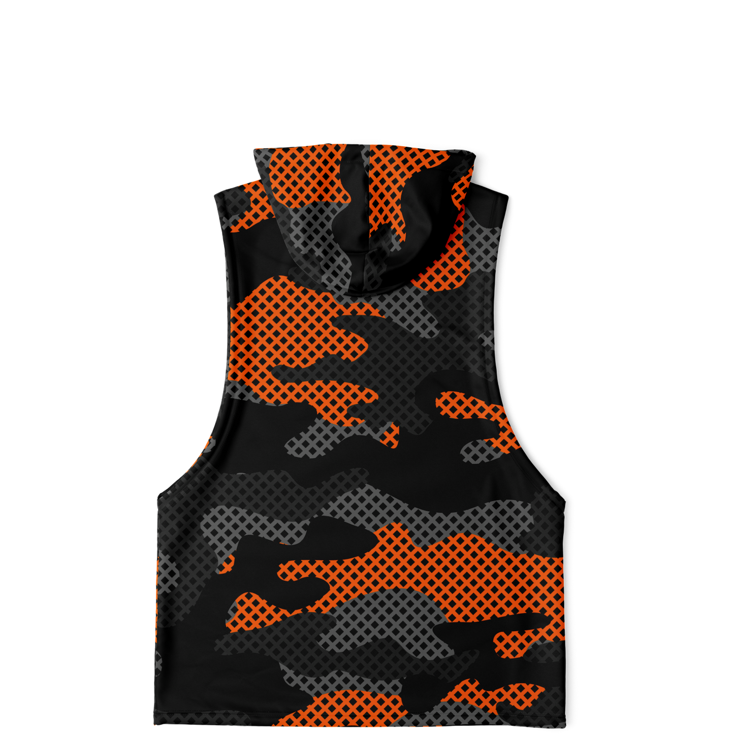 Sleeveless Hoodie | Black & Orange Pixel Camouflage