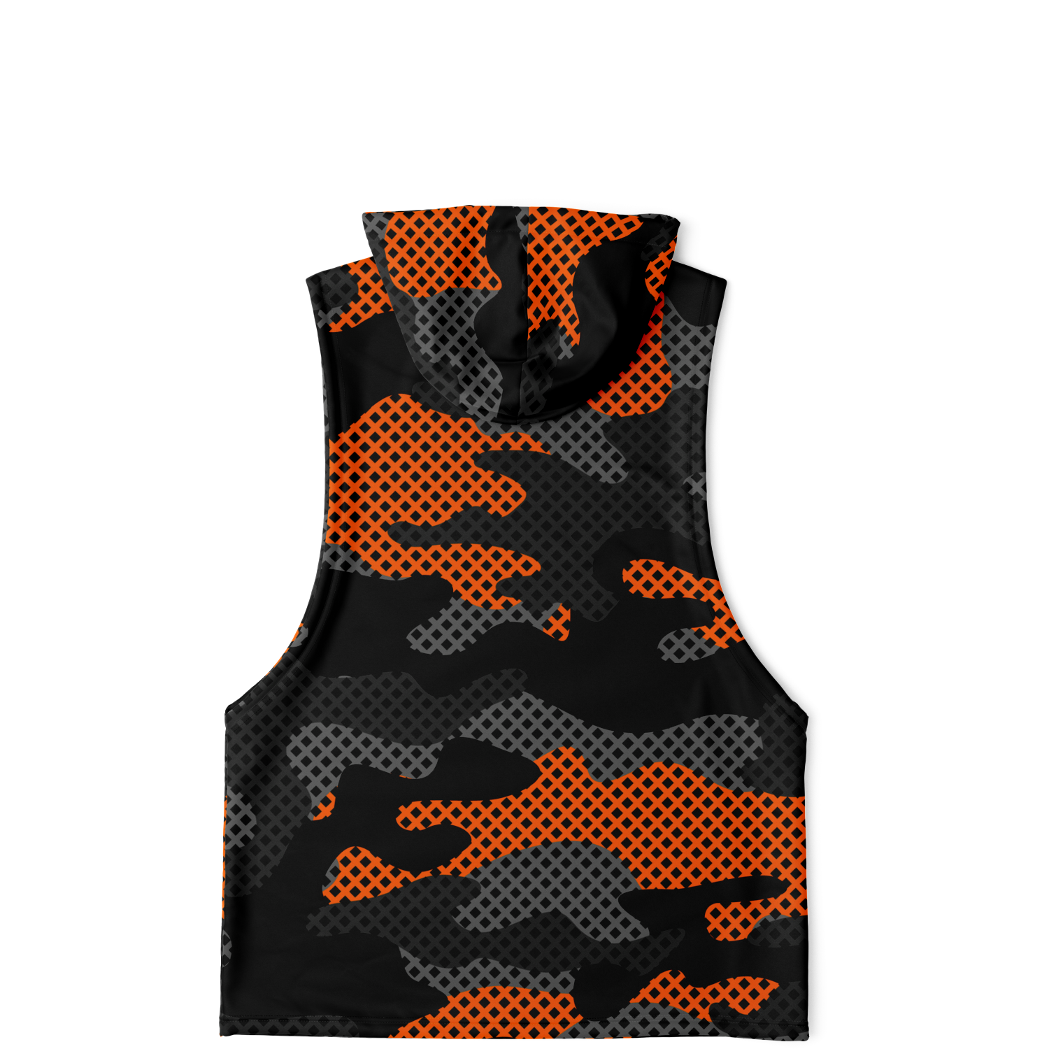 Sleeveless Hoodie | Black & Orange Pixel Camouflage