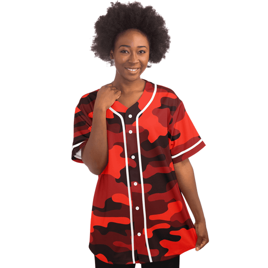 Camo Baseball Jersey | Scarlet Red & Black Camouflage