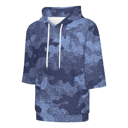 Short Sleeve Hoodie | Denim Blue Camouflage