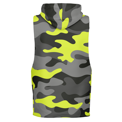 Sleeveless Hoodie | Black, Gray & Yellow Camouflage