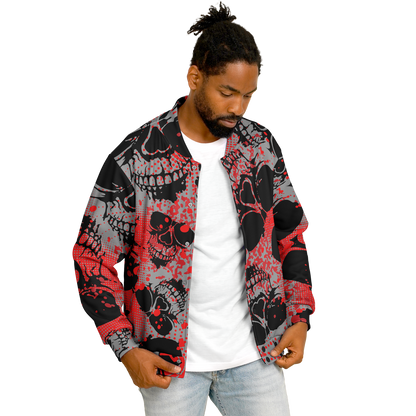 Baseball Jacket | Grunge Skulls Print in Red & Black | Unisex