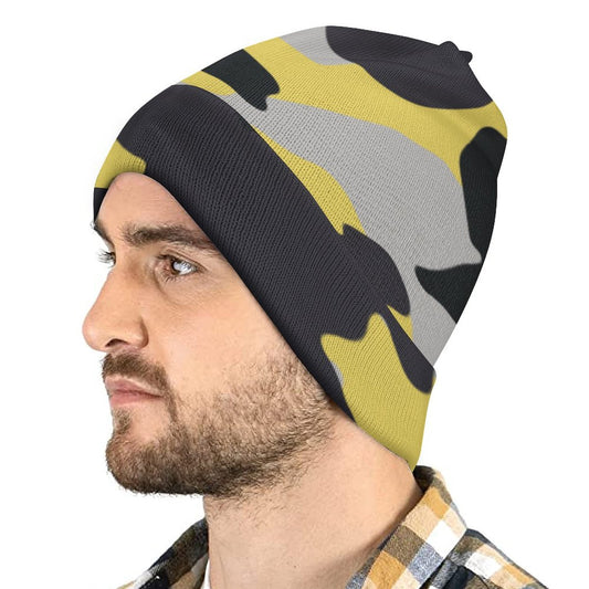 Camo Beanie | Yellow, Black & Silver Camouflage