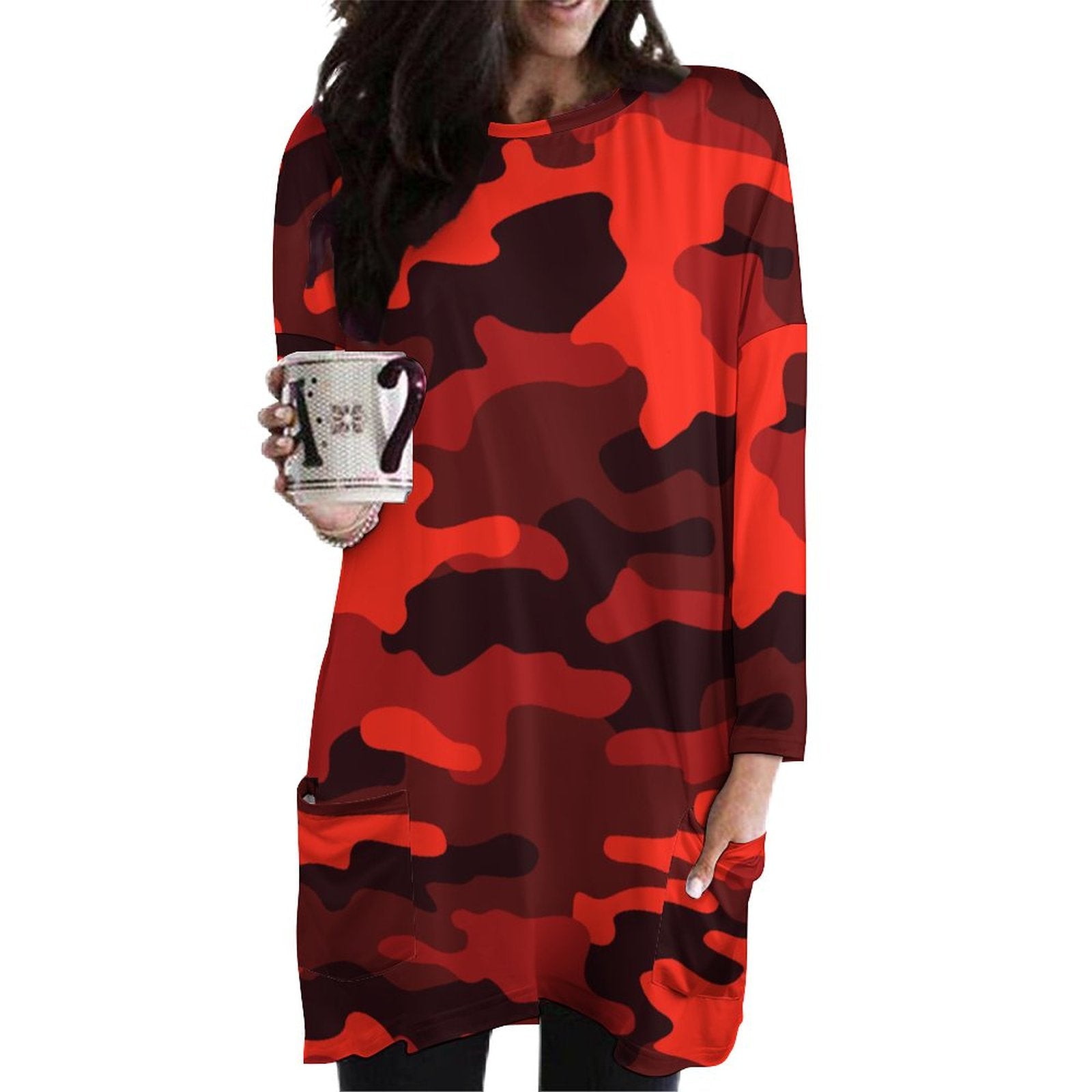 Camo Shirt | Loose Fit Long Sleeves | Scarlet Red & Black