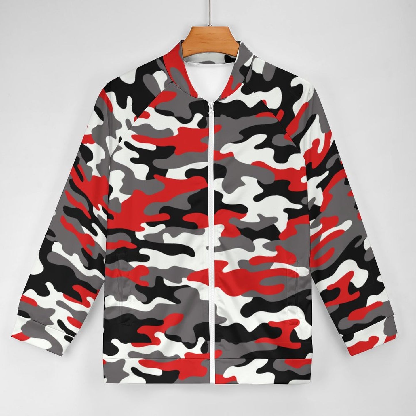 Camo Shirt | Raglan Zip-up | Red, Black, and White