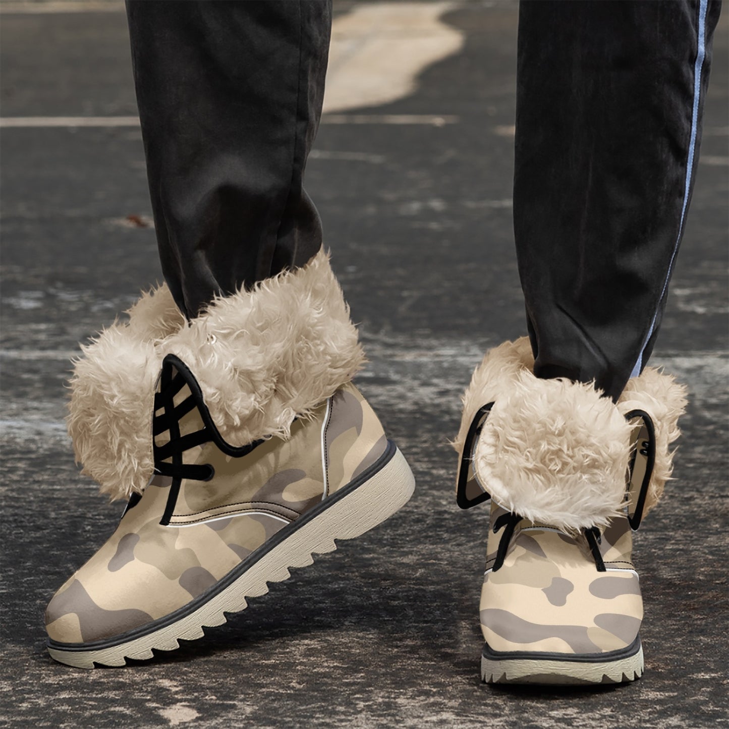 Camo Boots | Khaki Cotton-Pad Fur Lining