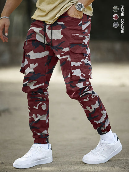 Men's Camo Cargo Pants with Flap Pockets & Invisible Zipper