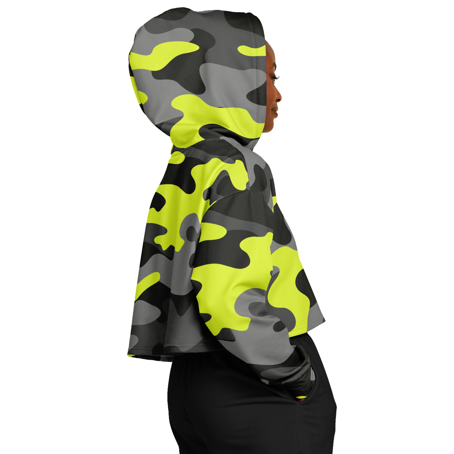 Cropped Hoodie For Women | Black, Gray & Yellow Camouflage