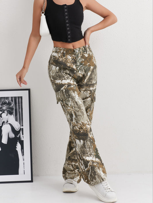 Women's Camo Cargo Jeans | Casual Style, High Waist Denim Trousers