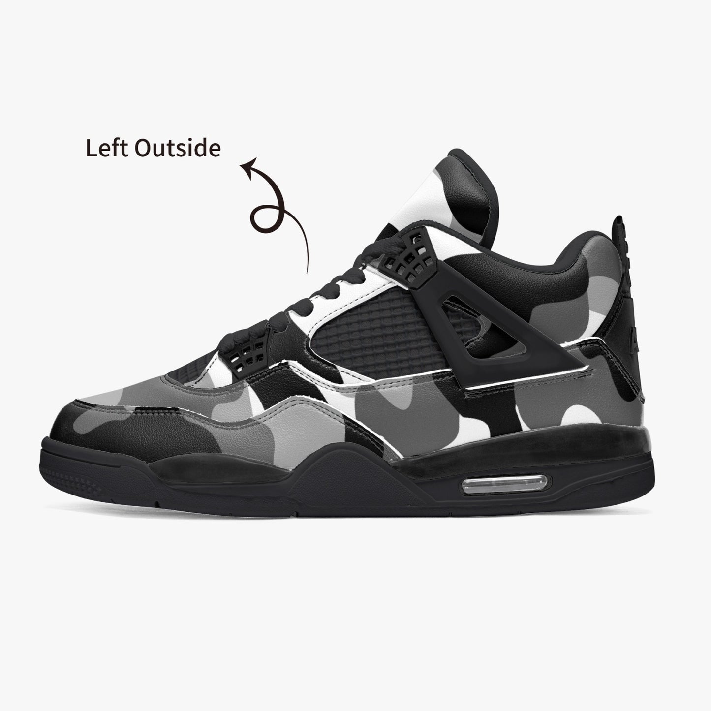 Camo Jordans AJ4 | Gray, Black and White Camouflage