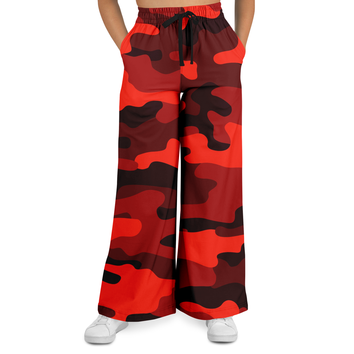 Camo Wide Leg Pants | Scarlet Red & Black Camouflage