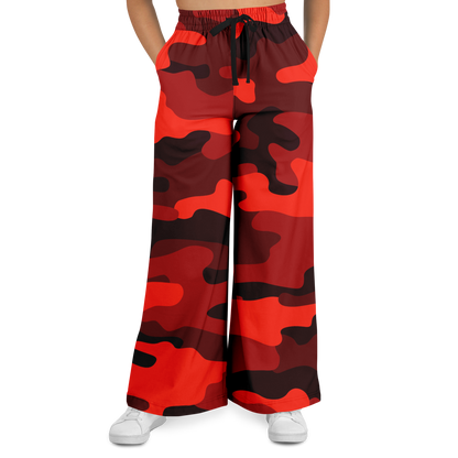 Camo Wide Leg Pants | Scarlet Red & Black Camouflage