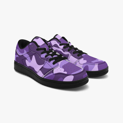 Camo Sneakers | Purple Blue Low-Top Leather Camouflage Shoes