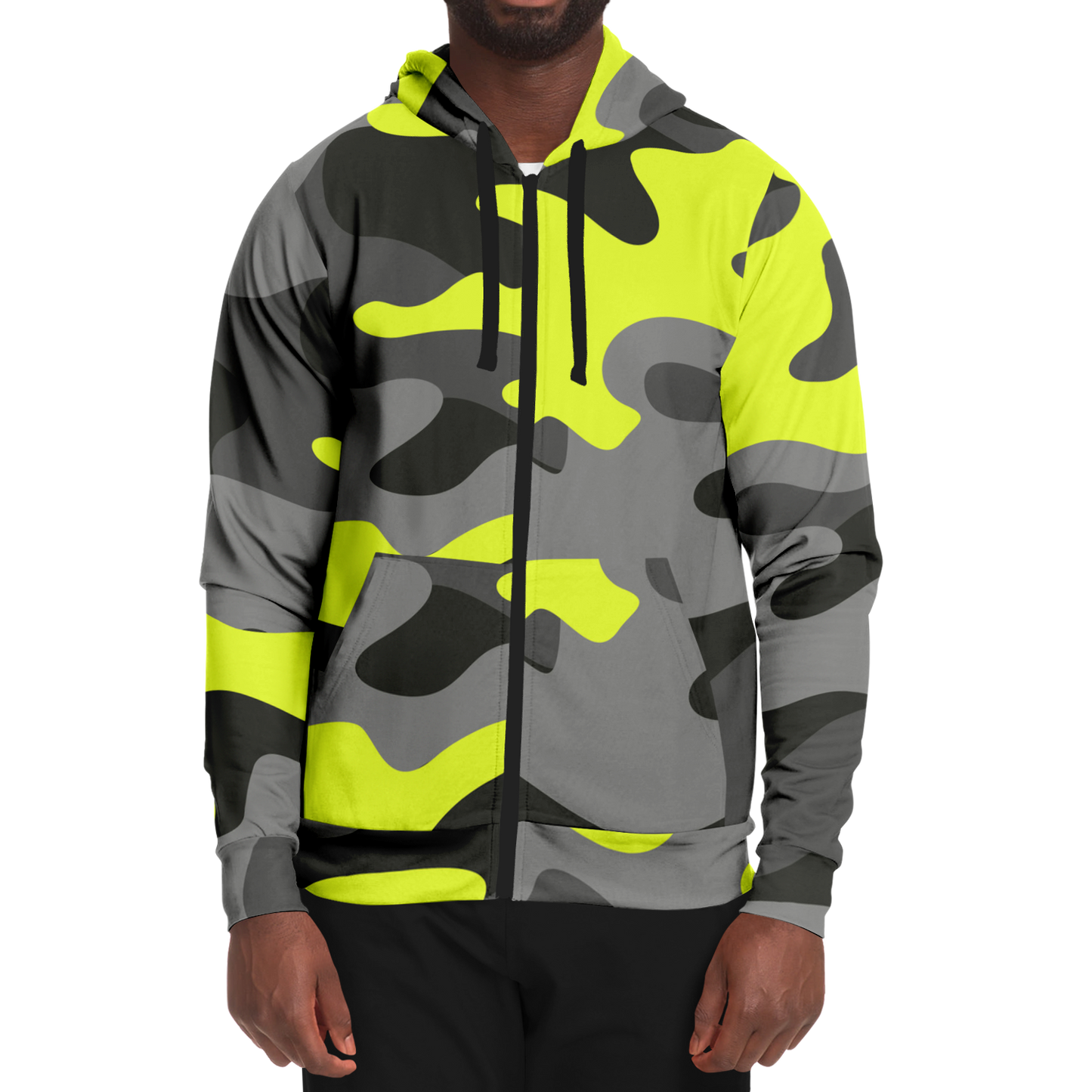 Zip-Up Hoodie | Yellow, Black, and Gray Camouflage