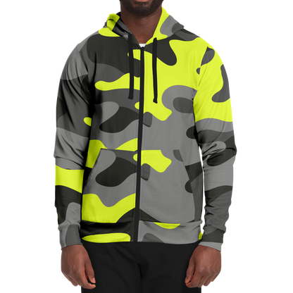 Zip-Up Hoodie | Yellow, Black, and Gray Camouflage