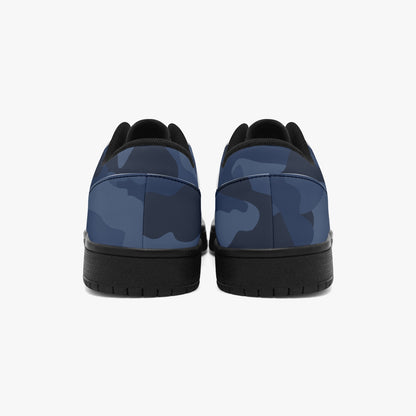 Camo Sneakers | Deep Blue Low-Top Leather Camouflage Shoes