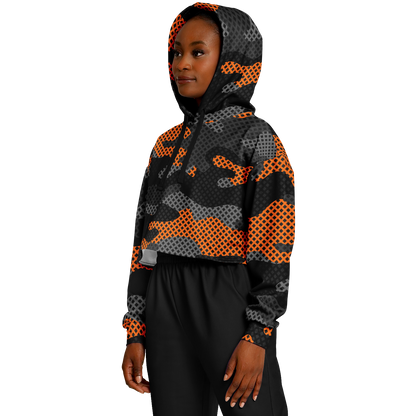 Cropped Hoodie For Women | Black & Orange Pixel Camo