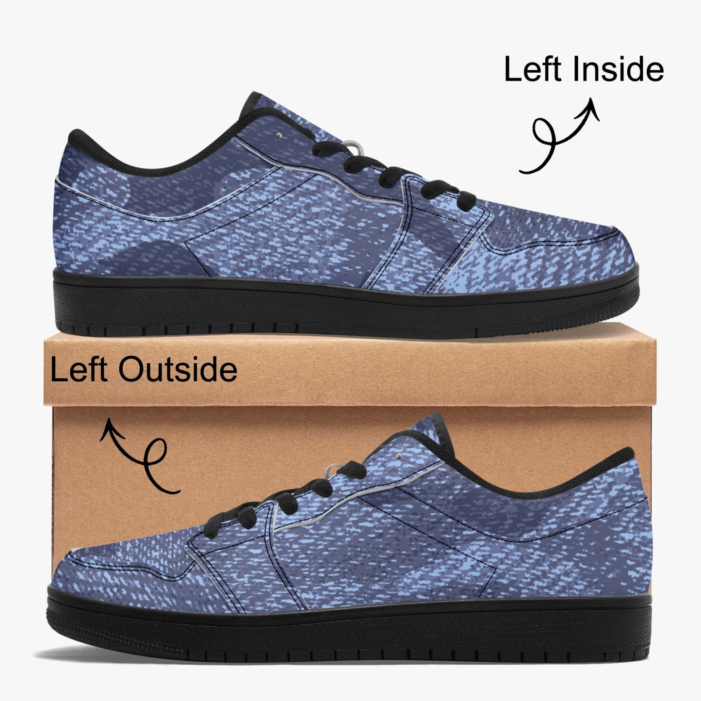 Camo Sneakers | Denim Blue Low-Top Leather Camouflage Shoes