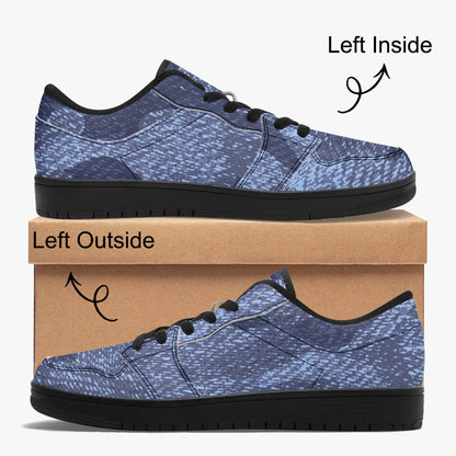 Camo Sneakers | Denim Blue Low-Top Leather Camouflage Shoes