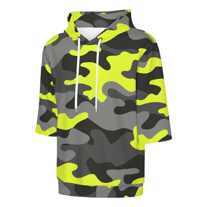 Short Sleeve Hoodie | Black, Gray & Yellow Camouflage