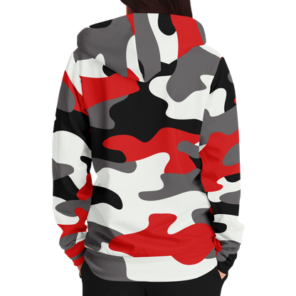 Zip-Up Hoodie | Red, Black, and White Camouflage