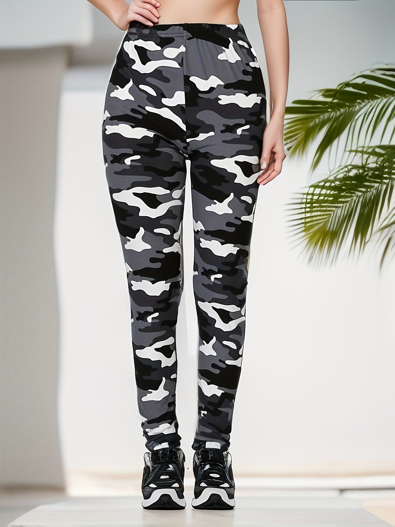 Leggings ajustados con estampado de camuflaje, leggings elásticos informales de cintura alta, ropa para mujer