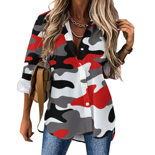 Women's Button-Up Camo Shirt | Red, Black & White