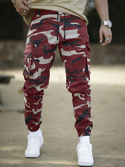 Men's Camo Cargo Pants with Flap Pockets & Invisible Zipper