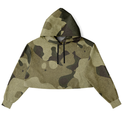 Cropped Hoodie For Women | Green Fabric Camouflage