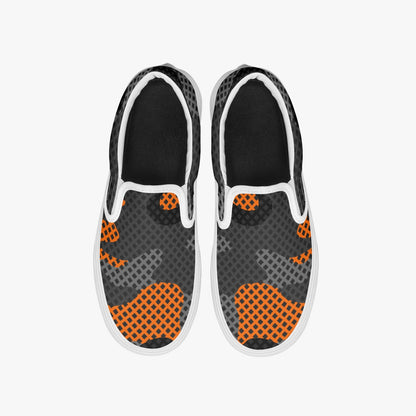 Camo Slip-On Shoes | Orange & Black Pixel Camouflage