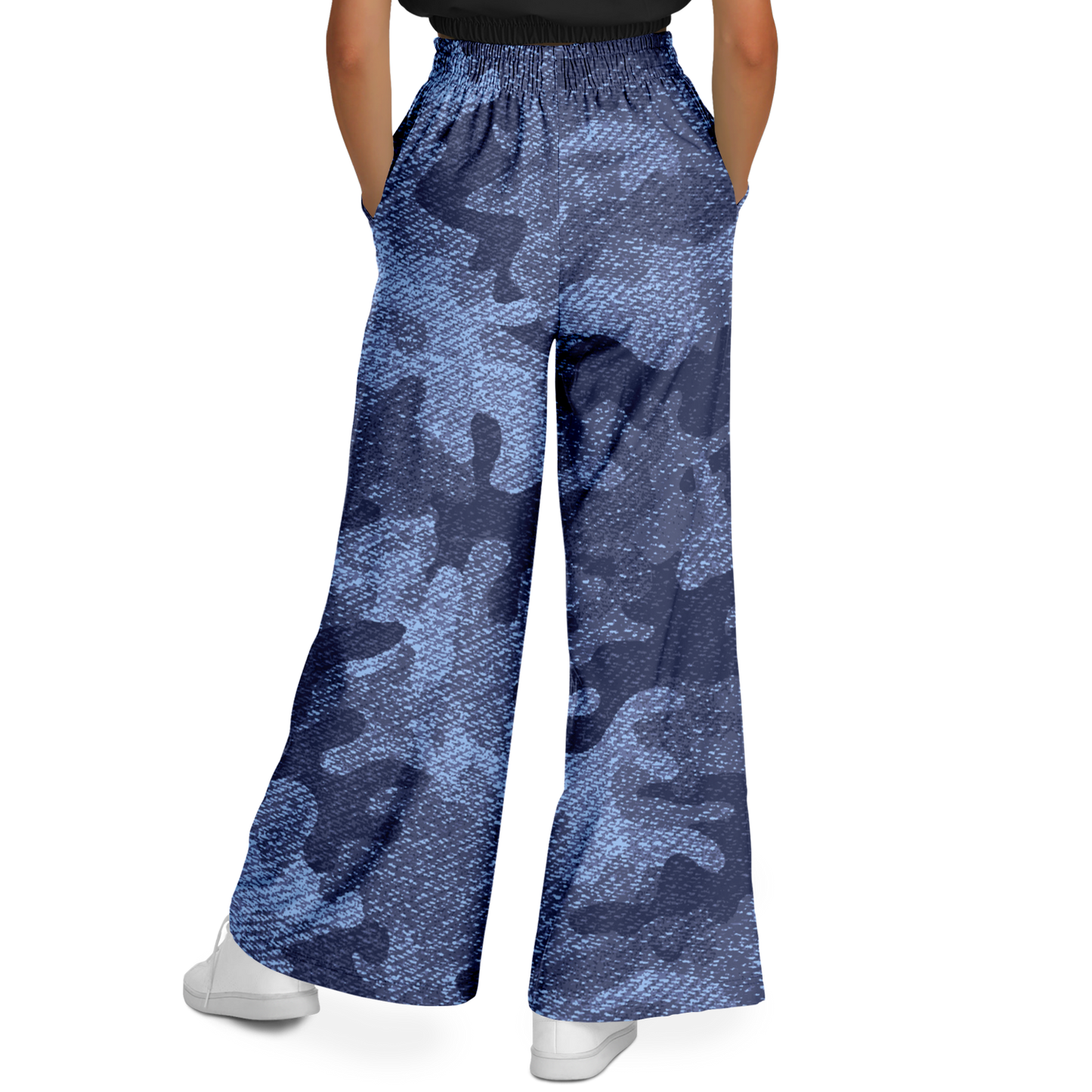 Camo Wide Leg Pants | Blue Denim Camouflage