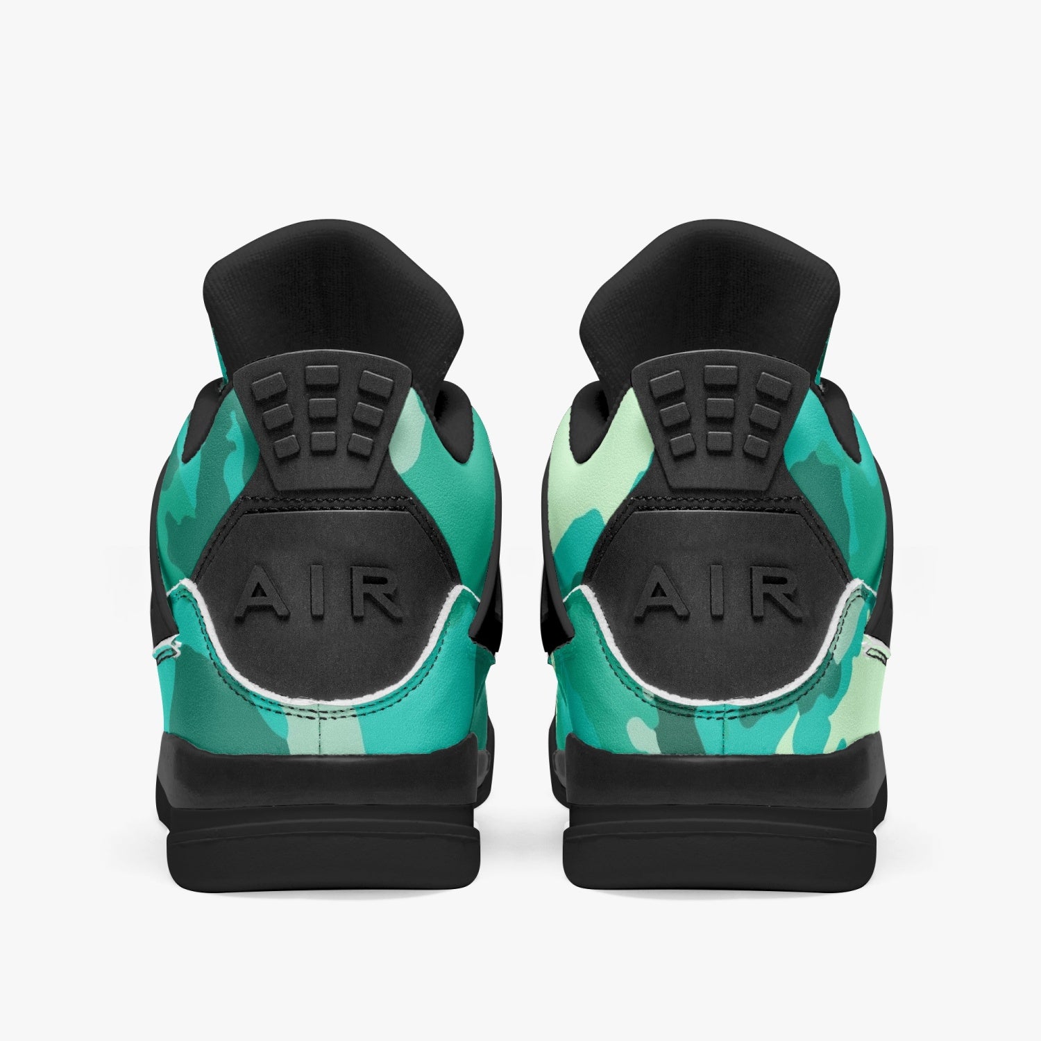 Camo Jordans AJ4 | Cyan Green Camouflage | Black Sole