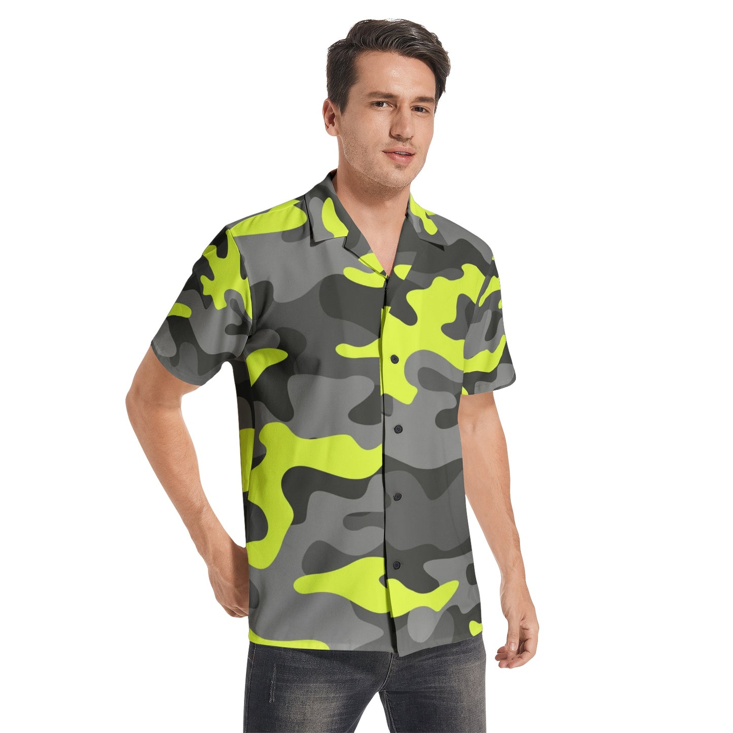 Cotton Camo Shirt For Men | Yellow, Gray & Black Short-Sleeve