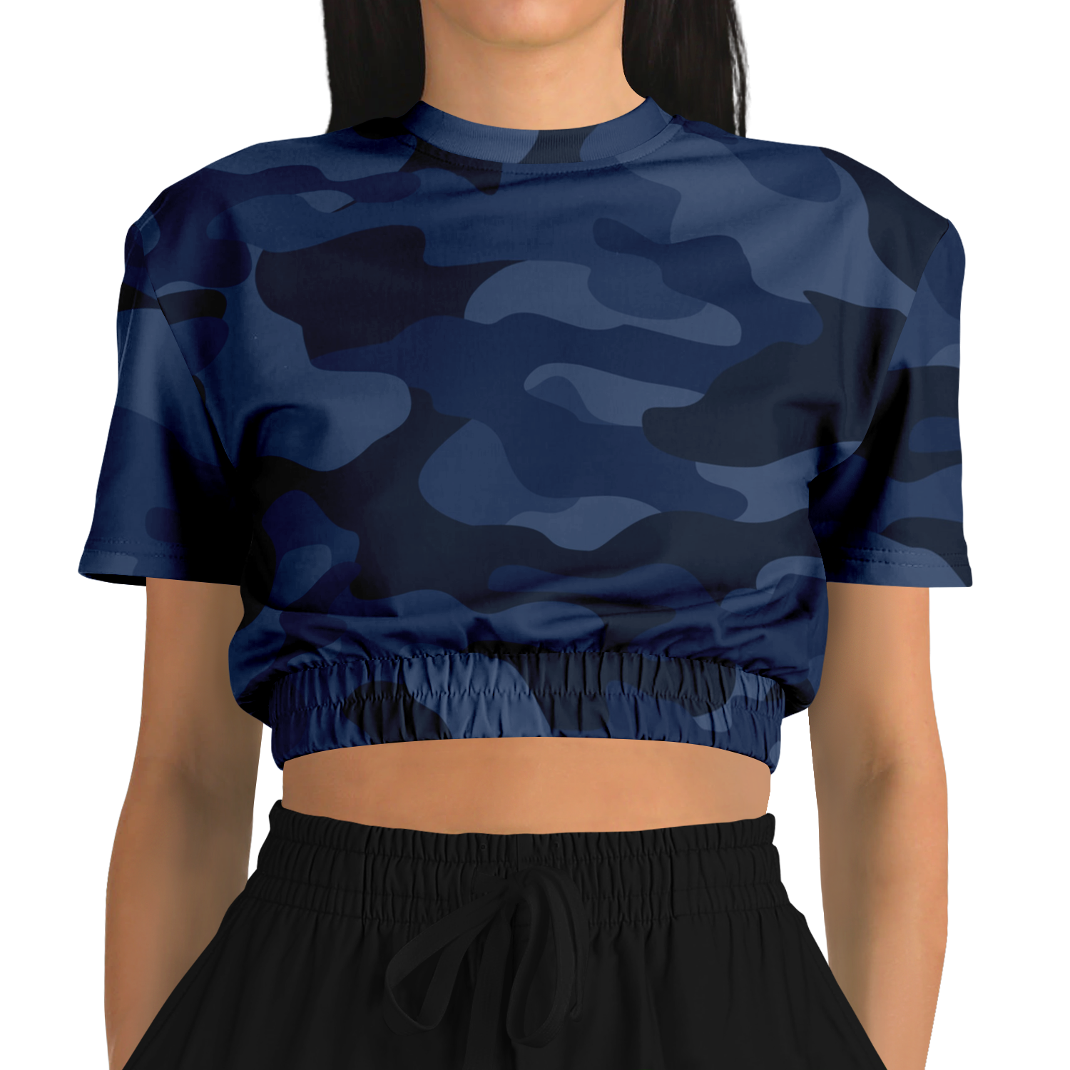 Camo Crop Top Sweatshirt | Deep Blue Camouflage