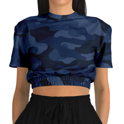 Camo Crop Top Sweatshirt | Deep Blue Camouflage